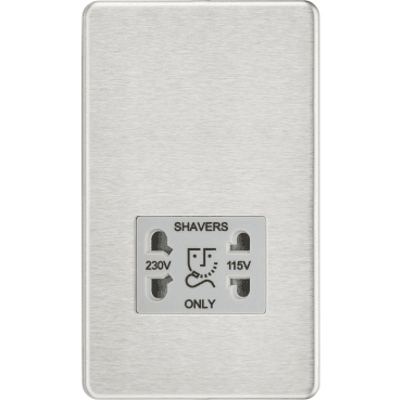 SF8900BCG Screwless Dual Voltage Shaver Socket with Grey Insert in Brushed Chrome