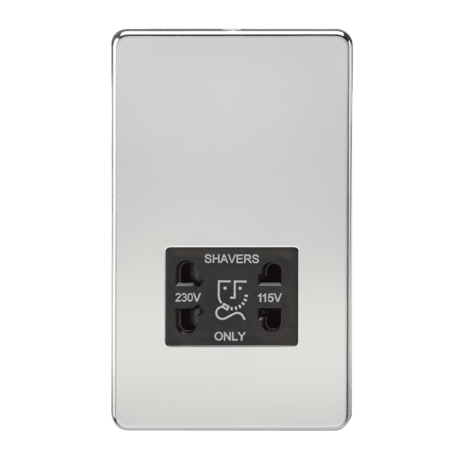 Knightsbridge Switches and Sockets SF8900PC Screwless Dual Voltage Shaver Socket with Black Insert in Polished Chrome