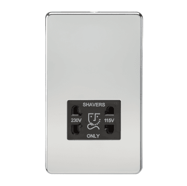 SF8900PC Screwless Dual Voltage Shaver Socket with Black Insert in Polished Chrome