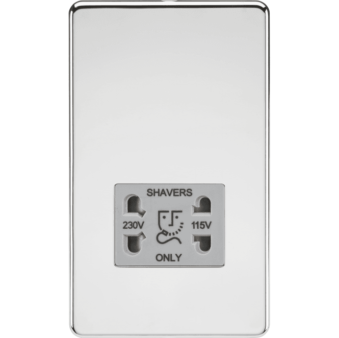 Knightsbridge Switches and Sockets SF8900PCG Screwless Dual Voltage Shaver Socket with Grey Insert in Polished Chrome