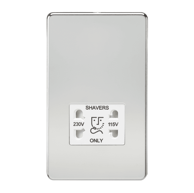 Knightsbridge Switches and Sockets SF8900PCW Screwless Dual Voltage Shaver Socket with White Insert in Polished Chrome
