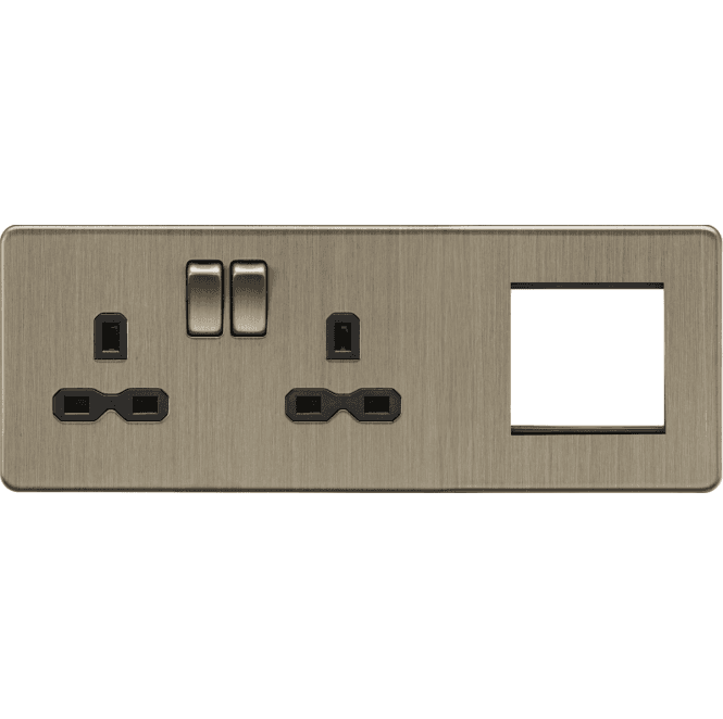 Knightsbridge Switches and Sockets SFR192LAB Screwless Double Switched Socket with a 2G Modular Combination Plate in Antique Brass