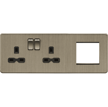 SFR192LAB Screwless Double Switched Socket with a 2G Modular Combination Plate in Antique Brass