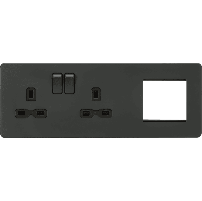 Knightsbridge Switches and Sockets SFR192LAT Screwless Double Switched Socket with a 2G Modular Combination Plate in Anthracite