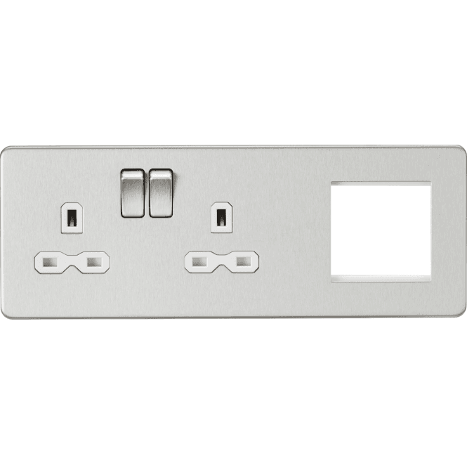 Knightsbridge Switches and Sockets SFR192LBCW Screwless Double Switched Socket with White Inserts and a 2G Modular Combination Plate in Brushed Chrome