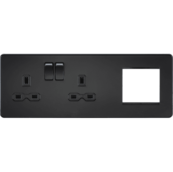 Knightsbridge Switches and Sockets SFR192LMBB Screwless Double Switched Socket with a 2G Modular Combination Plate in Matt Black