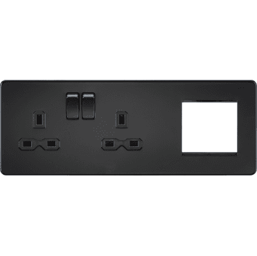 SFR192LMBB Screwless Double Switched Socket with a 2G Modular Combination Plate in Matt Black
