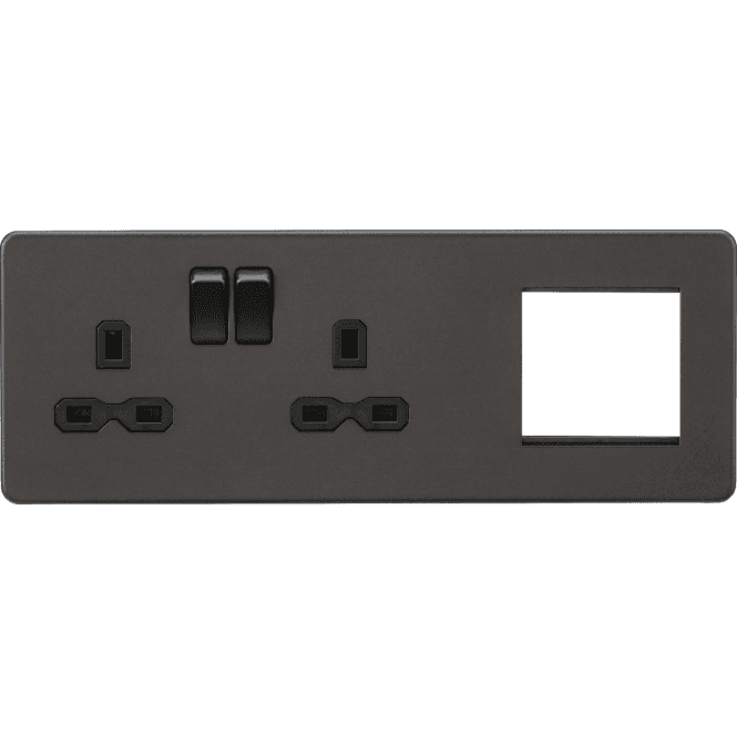 Knightsbridge Switches and Sockets SFR192LSB Screwless Double Switched Socket with a 2G Modular Combination Plate in Smoked Bronze