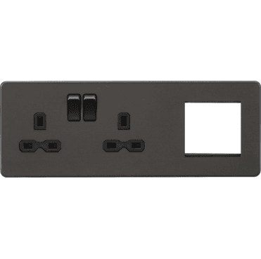 SFR192LSB Screwless Double Switched Socket with a 2G Modular Combination Plate in Smoked Bronze