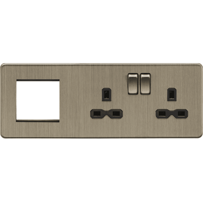 Knightsbridge Switches and Sockets SFR192RAB Screwless Double Switched Socket with a 2G Modular Combination Plate in Antique Brass