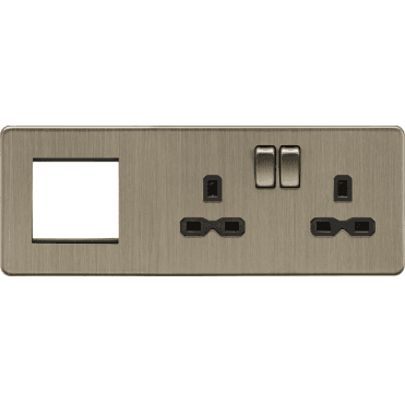 SFR192RAB Screwless Double Switched Socket with a 2G Modular Combination Plate in Antique Brass