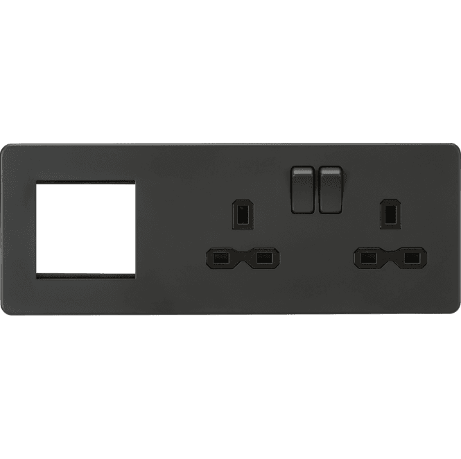 Knightsbridge Switches and Sockets SFR192RAT Screwless Double Switched Socket with a 2G Modular Combination Plate in Anthracite
