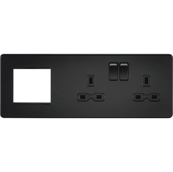 Knightsbridge Switches and Sockets SFR192RMBB Screwless Double Switched Socket with a 2G Modular Combination Plate in Matt Black