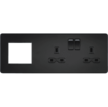 SFR192RMBB Screwless Double Switched Socket with a 2G Modular Combination Plate in Matt Black