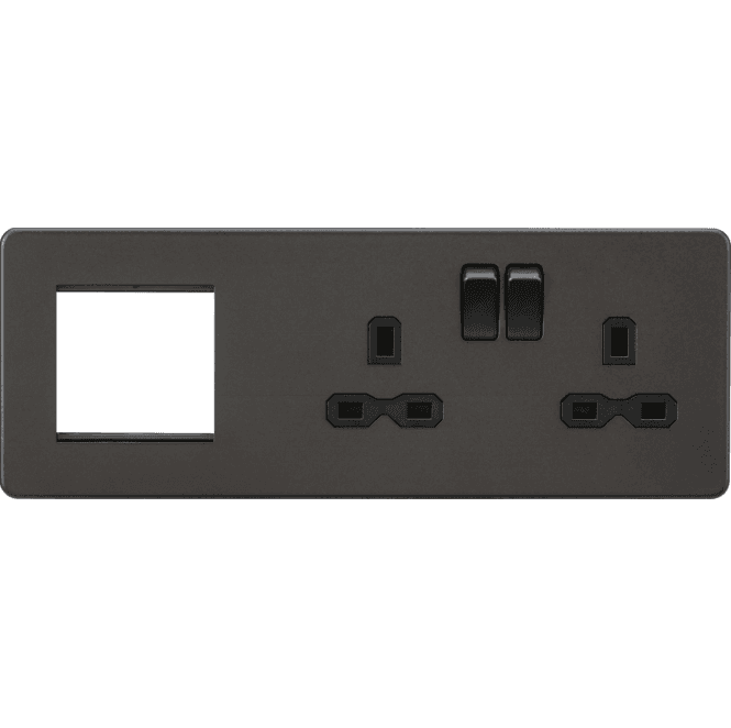 Knightsbridge Switches and Sockets SFR192RSB Screwless Double Switched Socket with a 2G Modular Combination Plate in Smoked Bronze