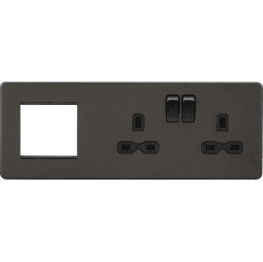 SFR192RSB Screwless Double Switched Socket with a 2G Modular Combination Plate in Smoked Bronze