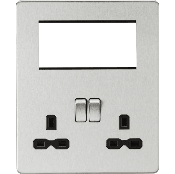 Knightsbridge Switches and Sockets SFR194BC Screwless Small Multimedia Combination Plate with Black Inserts  in Brushed Chrome