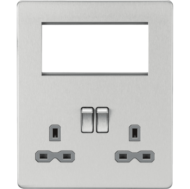 Knightsbridge Switches and Sockets SFR194BCG Screwless Small Multimedia Combination Plate with Grey Inserts in Brushed Chrome