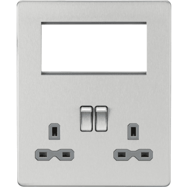 SFR194BCG Screwless Small Multimedia Combination Plate with Grey Inserts in Brushed Chrome
