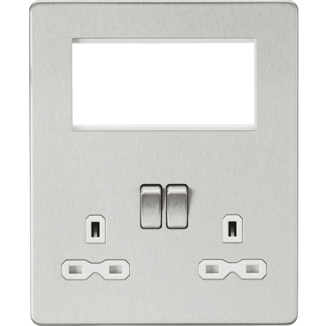Knightsbridge Switches and Sockets SFR194BCW Screwless Small Multimedia Combination Plate with White Inserts in Brushed Chrome