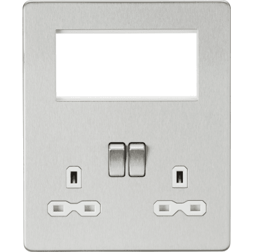 SFR194BCW Screwless Small Multimedia Combination Plate with White Inserts in Brushed Chrome