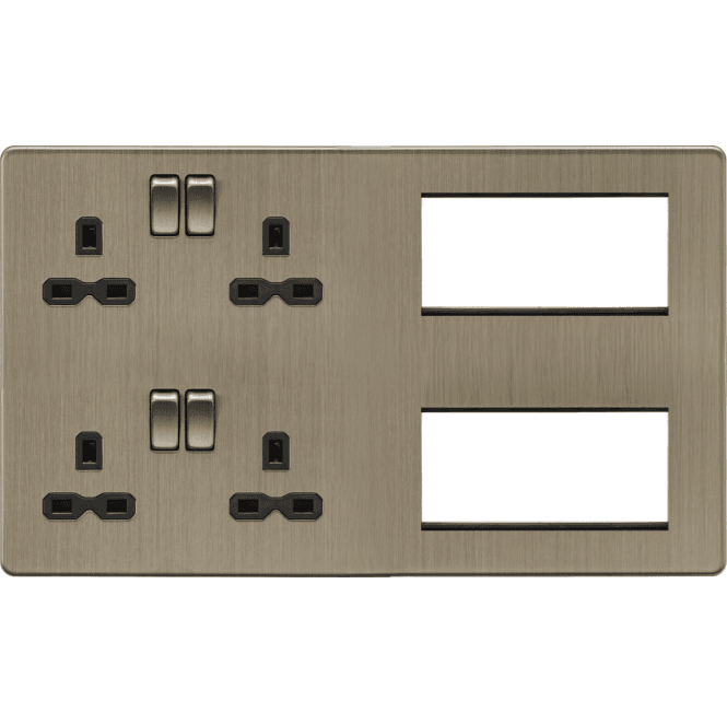 Knightsbridge Switches and Sockets SFR298AB Screwless Combination Plate in Antique Brass