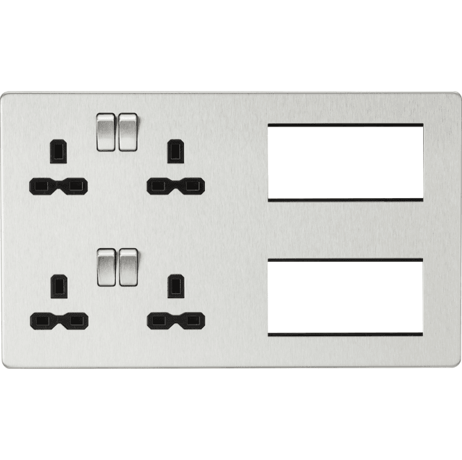 Knightsbridge Switches and Sockets SFR298BC Screwless Combination Plate with Black Inserts in Brushed Chrome
