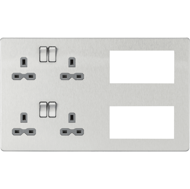 Knightsbridge Switches and Sockets SFR298BCG Screwless Combination Plate with Grey Inserts in Brushed Chrome