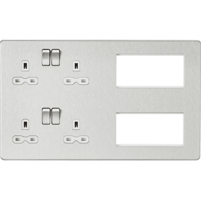 Knightsbridge Switches and Sockets SFR298BCW Screwless Combination Plate with White Inserts in Brushed Chrome