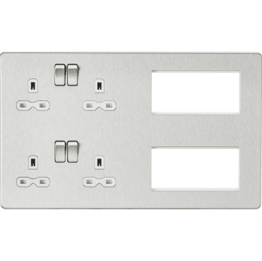 SFR298BCW Screwless Combination Plate with White Inserts in Brushed Chrome