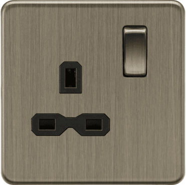 SFR7000AB Screwless Single Switched Socket in Antique Brass
