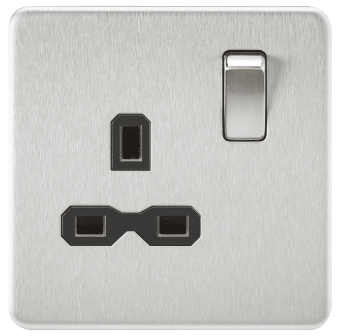 Knightsbridge Switches and Sockets SFR7000BC Screwless Single Switched Socket with Black Insert in Brushed Chrome