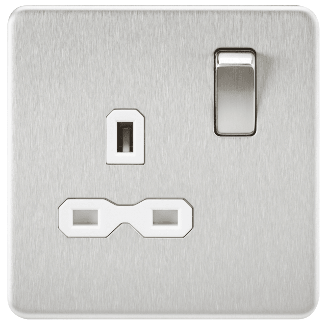 Knightsbridge Switches and Sockets SFR7000BCW Screwless Single Switched Socket with White Insert in Brushed Chrome