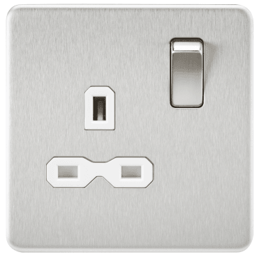 SFR7000BCW Screwless Single Switched Socket with White Insert in Brushed Chrome