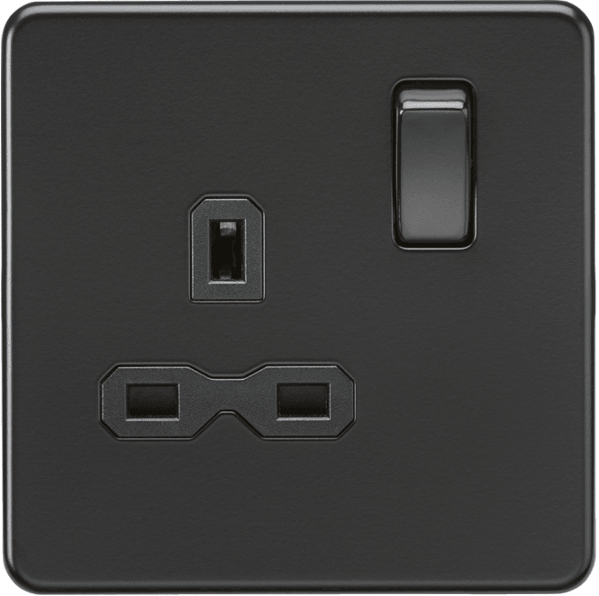 Knightsbridge Switches and Sockets SFR7000MBB Screwless Single Switched Socket in Matt Black