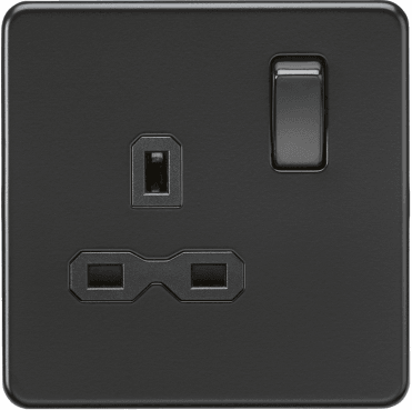 SFR7000MBB Screwless Single Switched Socket in Matt Black