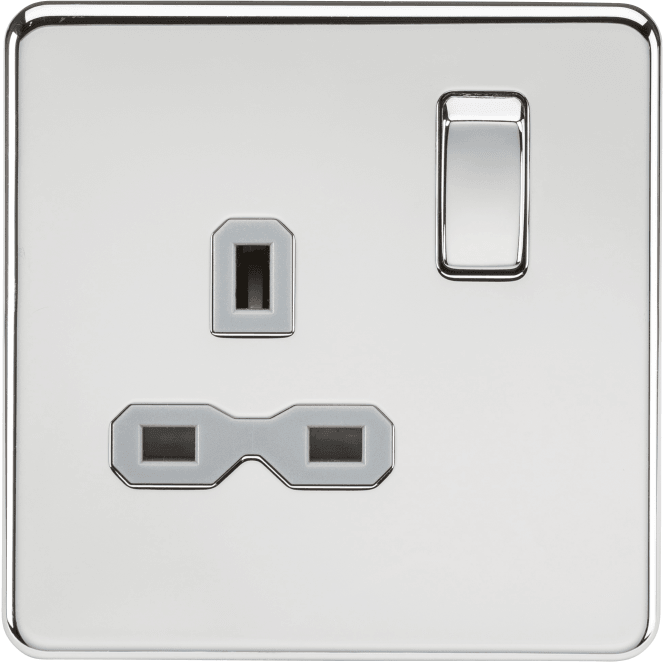 Knightsbridge Switches and Sockets SFR7000PCG Screwless Single Switched Socket with Grey Insert in Polished Chrome