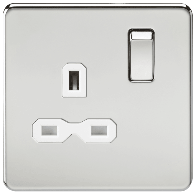 Knightsbridge Switches and Sockets SFR7000PCW Screwless Single Switched Socket with White Insert in Polished Chrome