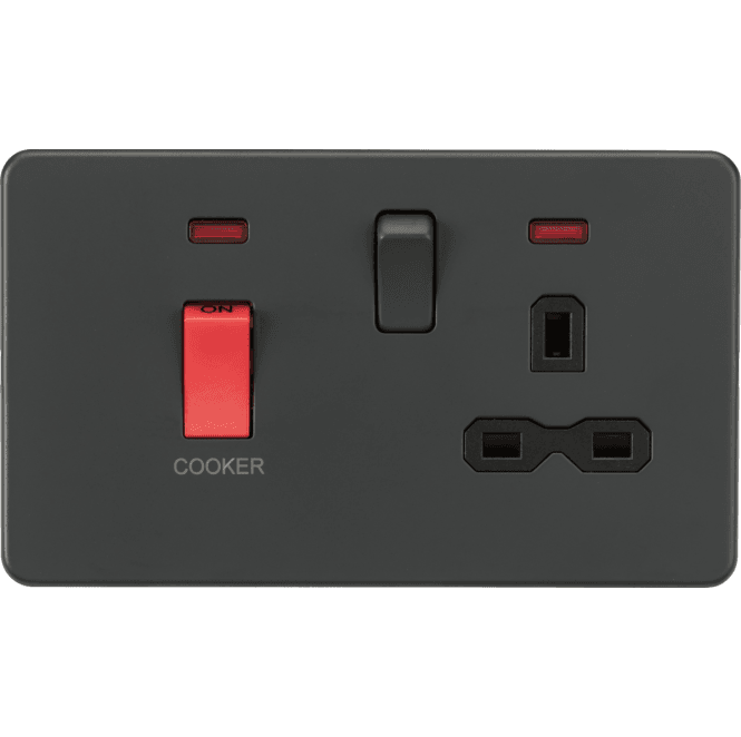 Knightsbridge Switches and Sockets SFR8333NAT Screwless 45A DP Cooker Switch with Neon and 13A Switched Socket in Anthracite