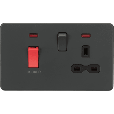 SFR8333NAT Screwless 45A DP Cooker Switch with Neon and 13A Switched Socket in Anthracite