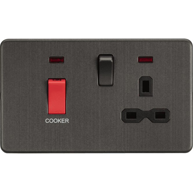 Knightsbridge Switches and Sockets SFR8333NSB Screwless 45A DP Cooker Switch with Neon and 13A Switched Socket in Smoked Bronze