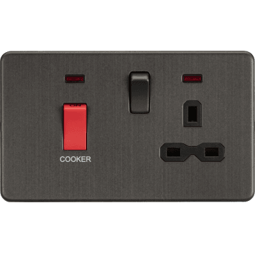 SFR8333NSB Screwless 45A DP Cooker Switch with Neon and 13A Switched Socket in Smoked Bronze