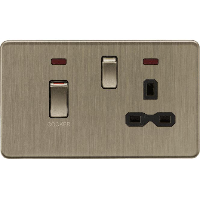 Knightsbridge Switches and Sockets SFR83MNAB Screwless 45A DP Switch with Neon and 13A Switched Socket in Antique Brass