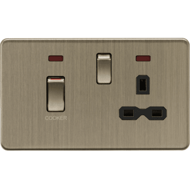 SFR83MNAB Screwless 45A DP Switch with Neon and 13A Switched Socket in Antique Brass