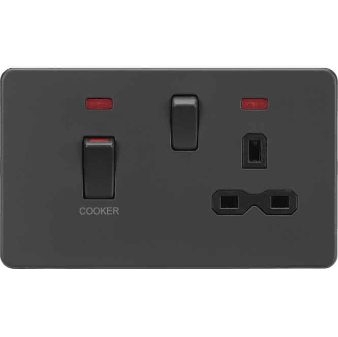 Knightsbridge Switches and Sockets SFR83MNAT Screwless 45A DP Switch with Neon and 13A Switched Socket in Anthracite
