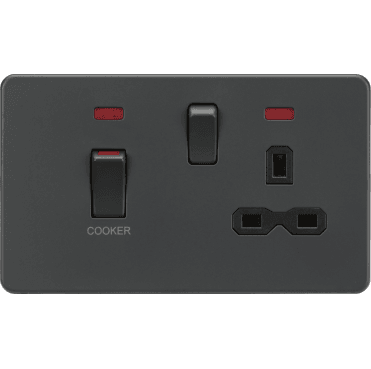 SFR83MNAT Screwless 45A DP Switch with Neon and 13A Switched Socket in Anthracite