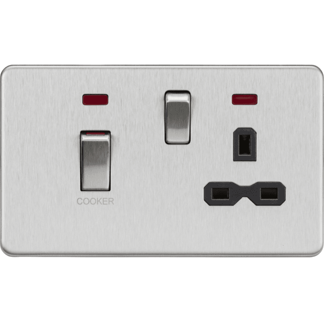 Knightsbridge Switches and Sockets SFR83MNBC Screwless 45A DP Switch with Neon and 13A Switched Socket with Black Insert in Brushed Chrome