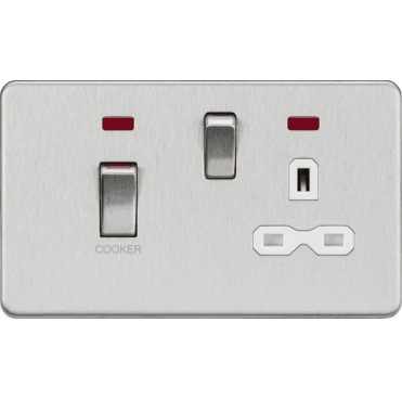SFR83MNBCW Screwless 45A DP Switch with Neon and 13A Switched Socket with White Insert in Brushed Chrome