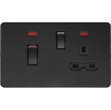 SFR83MNMBB Screwless 45A DP Switch with Neon and 13A Switched Socket in Matt Black