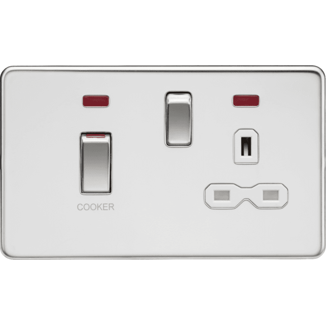 Knightsbridge Switches and Sockets SFR83MNPCW Screwless 45A DP Switch with Neon and 13A Switched Socket with White Insert in Polished Chrome